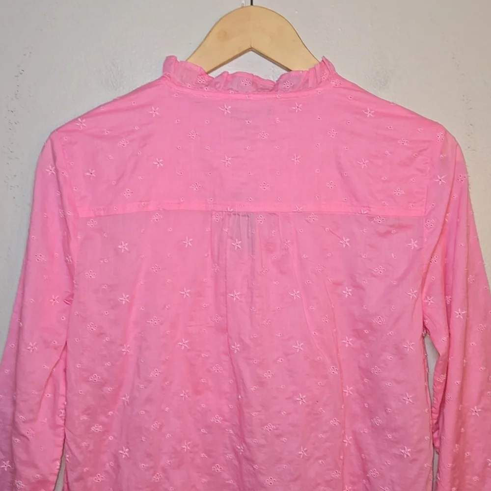 J. Crew Long-Sleeve Ruffle In Floral Eyelet Cotton Pink Shirt NWT